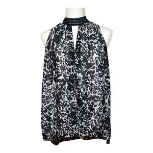 Nicole Miller Black and White Relaxed High Low Blouse